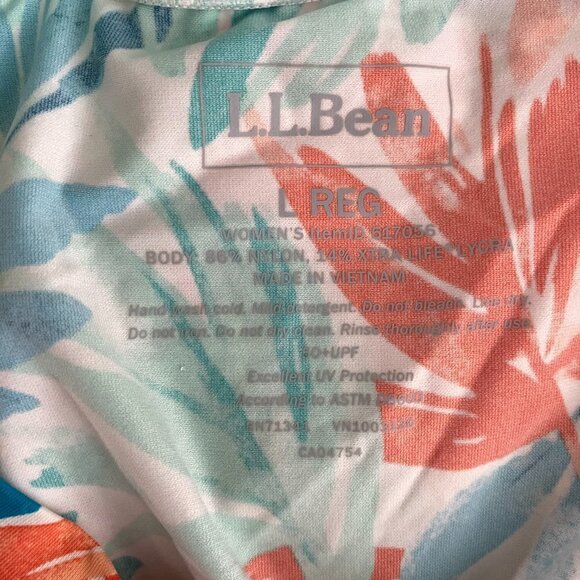 L.L. Bean SunSmart UPF 50+ Sun Shirt Rash‎ Guard Large Short Sleeve Leaves Print - Picture 5 of 6